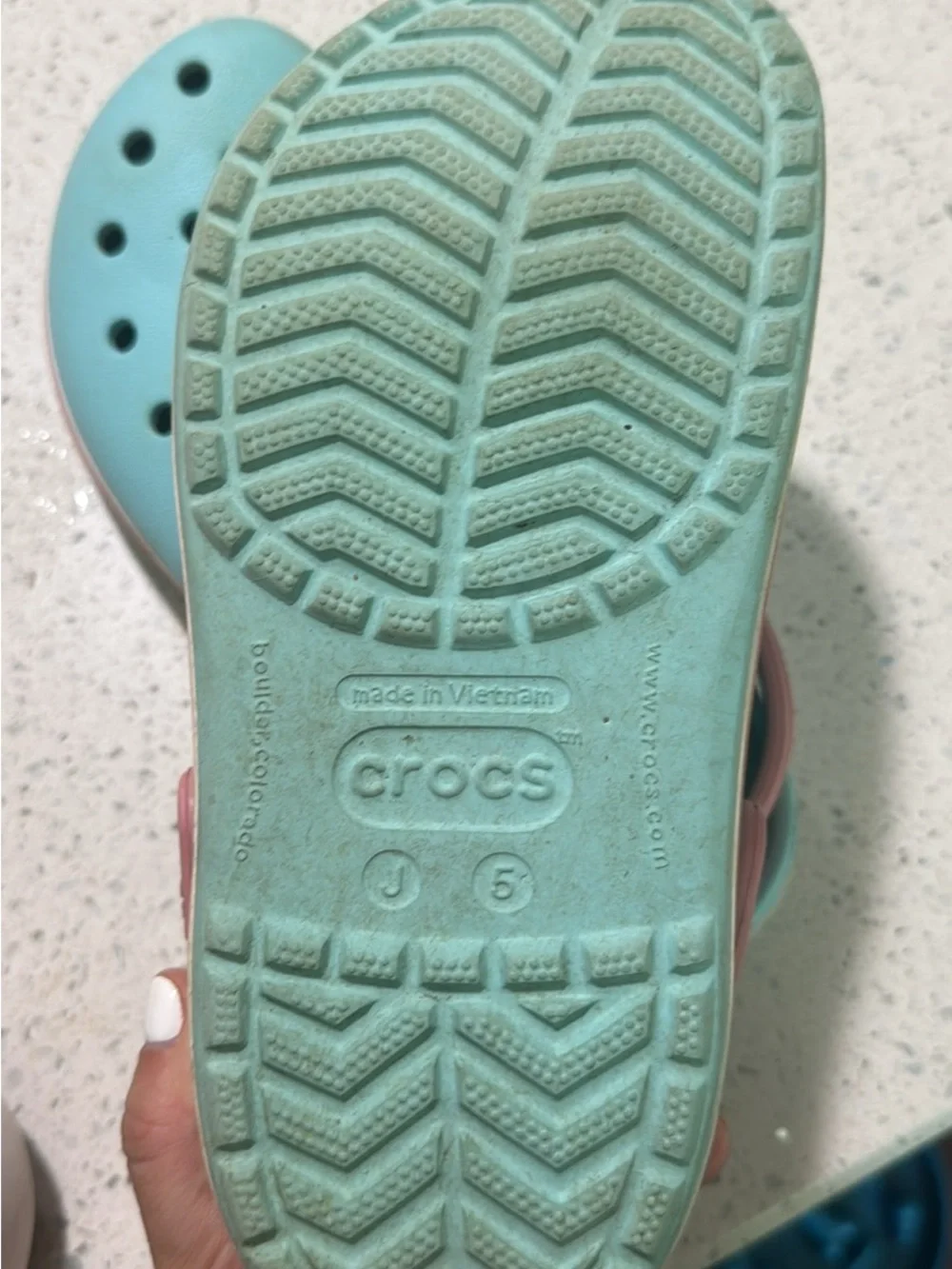 CROCS Kids Light Blue Clog Sandals with Pink Trim